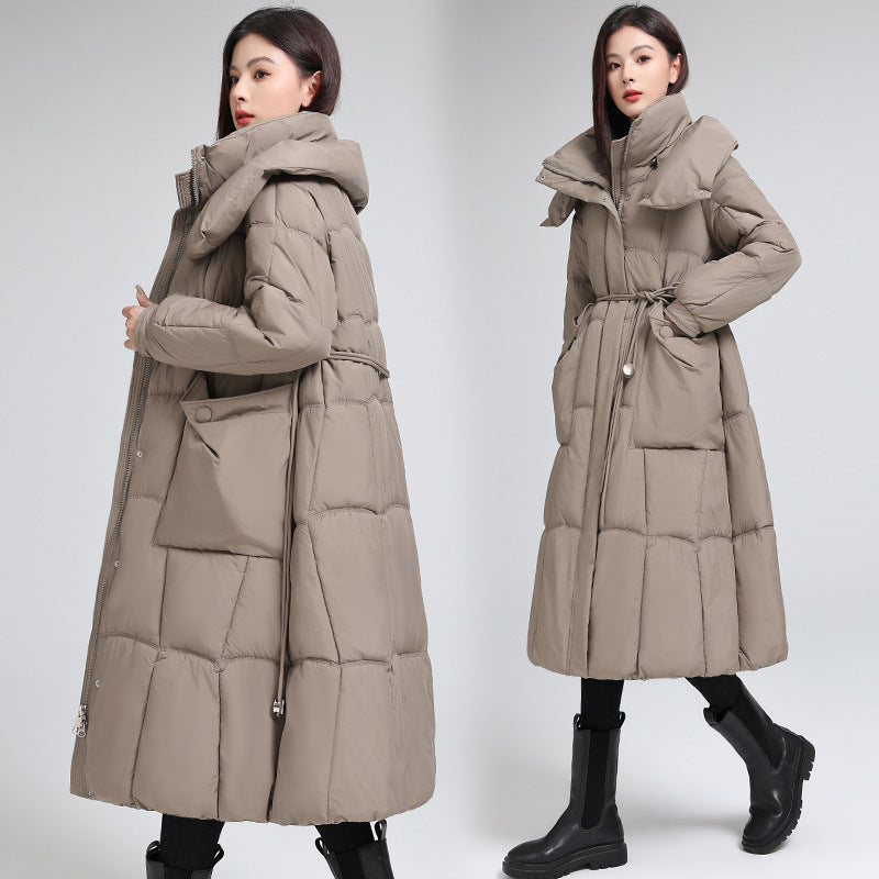 Knee-length Warm Cotton Coat Loose Thicken Waist-cinching Padded Jacket