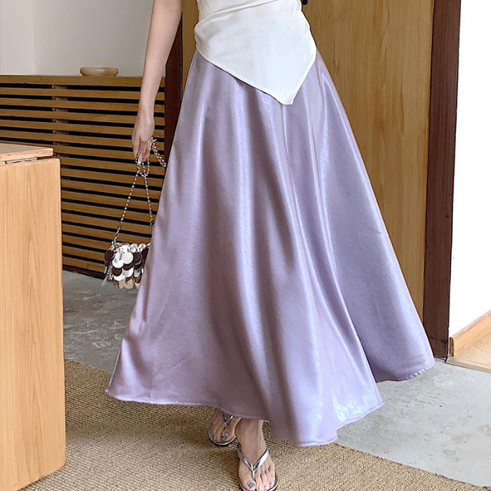 Acetate Satin Draped Skirt For Casual Versatile Styling
