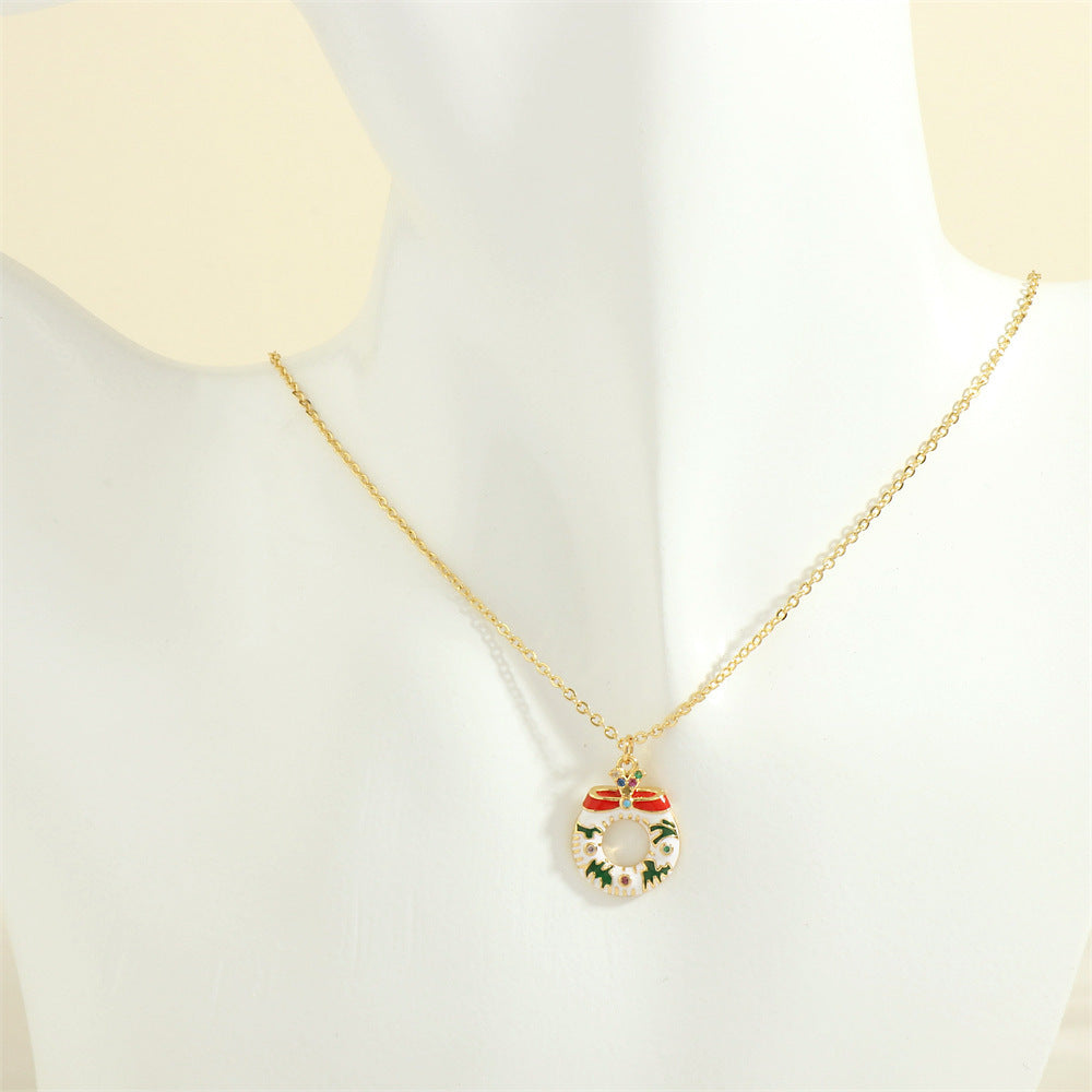 Gold-Tone Christmas Enamel & Rhinestone Chain Pendant Necklace in Assorted Styles