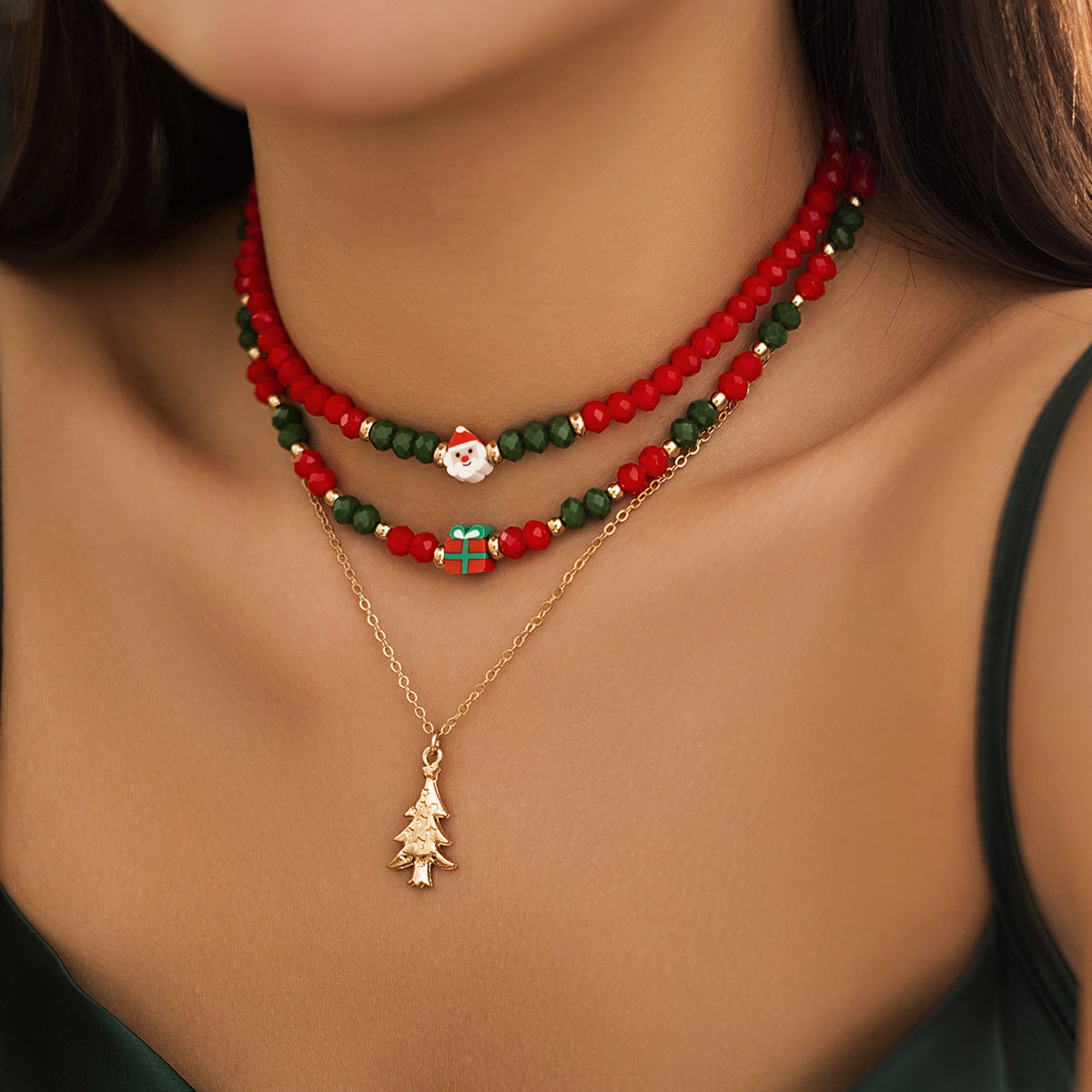 Kerst gerolde gelaagde look multi-streng ketting voor vrouwen in diverse stijlen