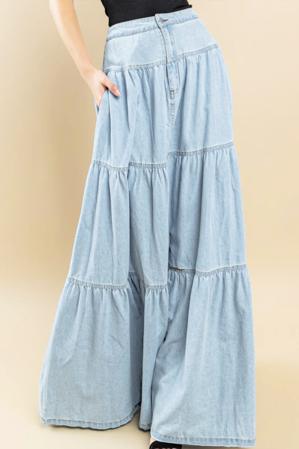 Low Waist Distressed Denim Skirt For Laid Back Vacations