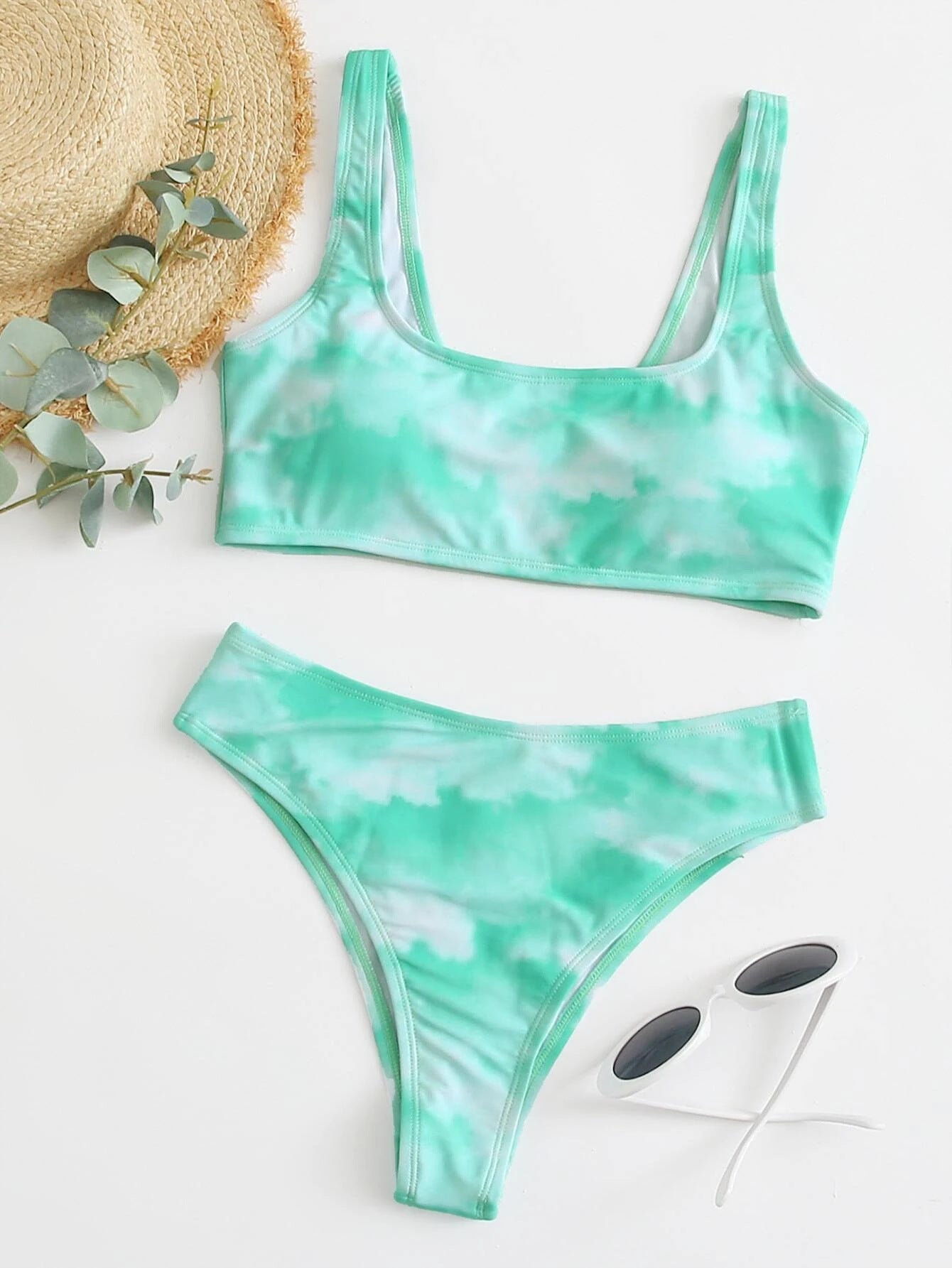 Tie-dye vest split bikini voor levendige strandplezier