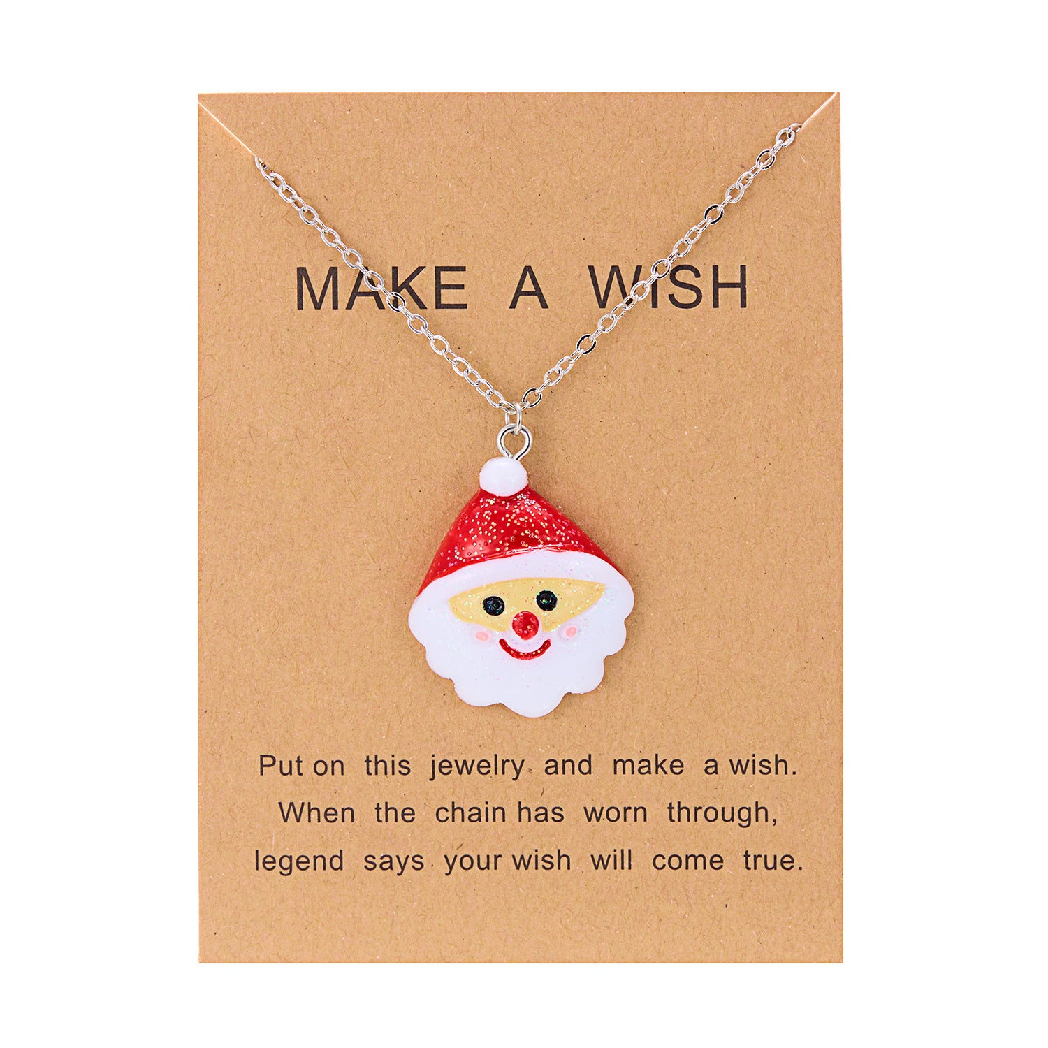 Silver-Tone Christmas Resin Glitter-Accent Chain Pendant Necklace in Assorted Styles