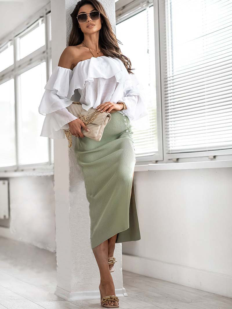 Sunken Stripe Rib Skirt For Textured Everyday Style