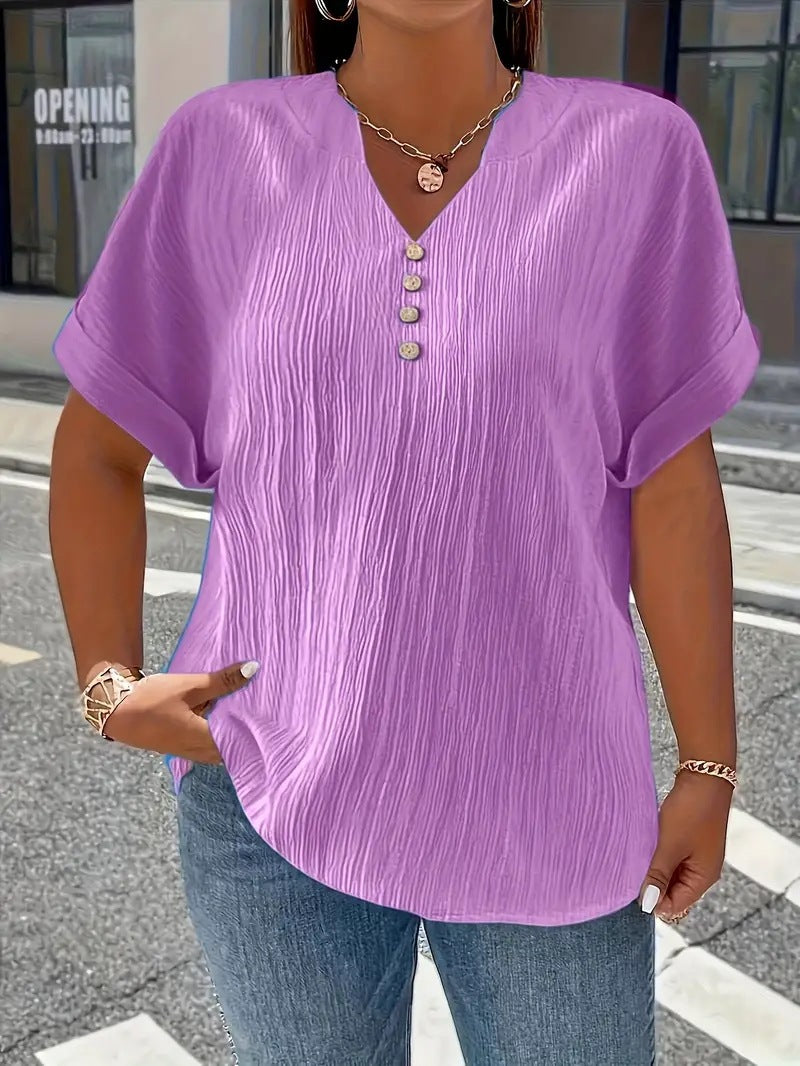 Summer Casual Women's Clothing Small V-neck Short-sleeve Top