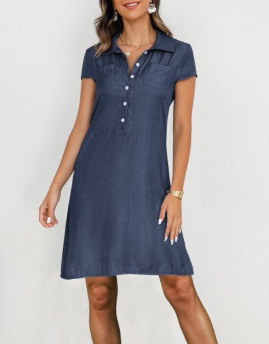 Robe de jean swing de taille plus avec des poches divisées et une ambiance décontractée