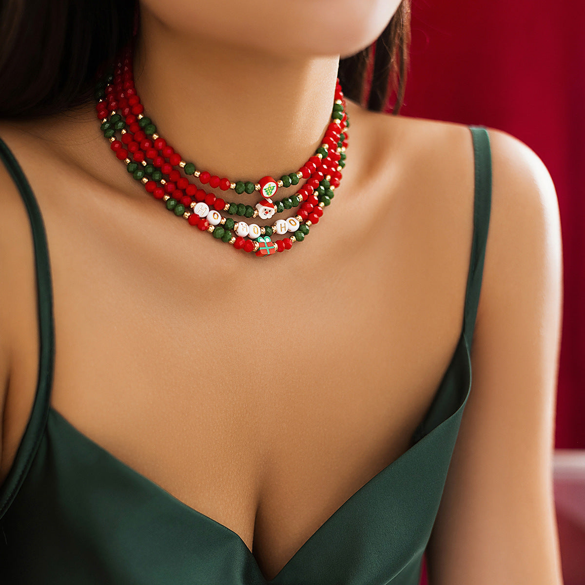 Christmas Beaded Layered-Look Multi-Strand Necklace for Women in Assorted Styles