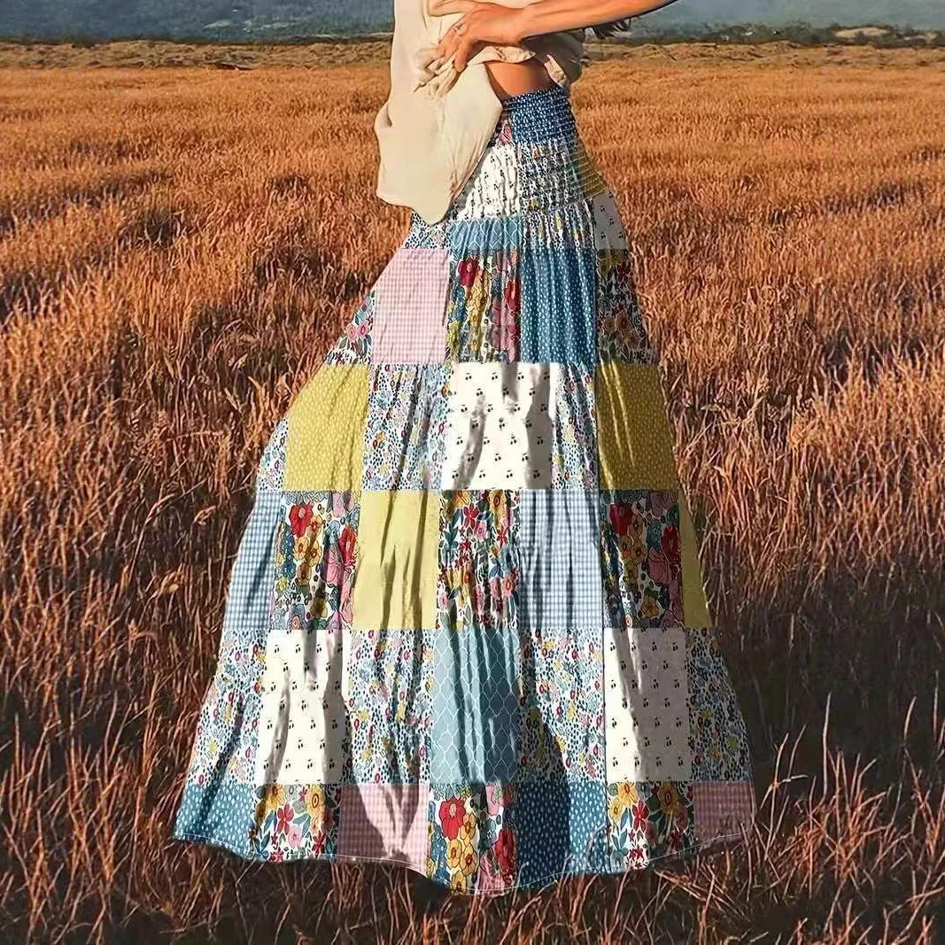 Printed Stitching Floral Long Skirt For Popular Everyday Wear