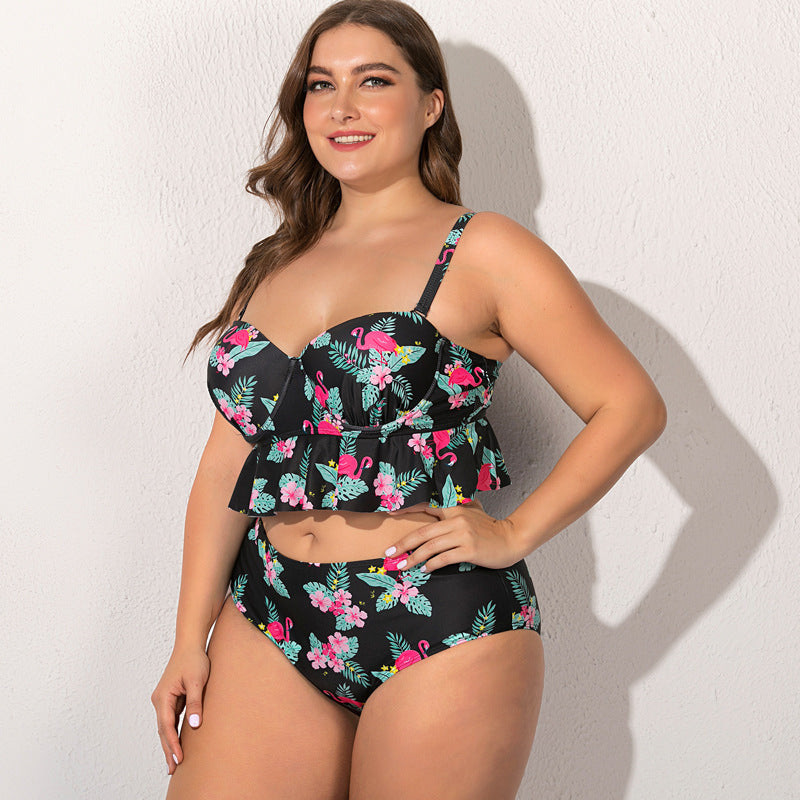 Plus-Size Gathered Boxer Split Bikini for Confident Curves