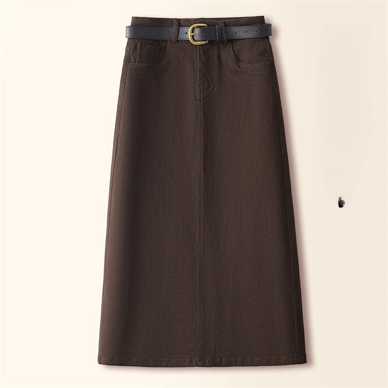 Brown A-Line Retro Slit Skirt That Flatters Every Curve