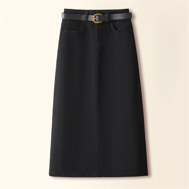 Brown A-Line Retro Slit Skirt That Flatters Every Curve