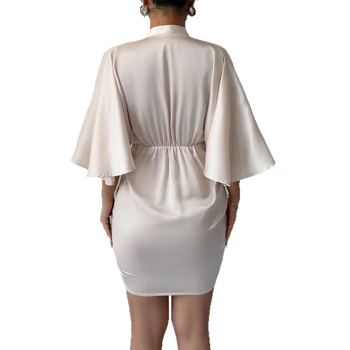 Robe de jupe de hanche profonde V-Waist avec drame à manches larges