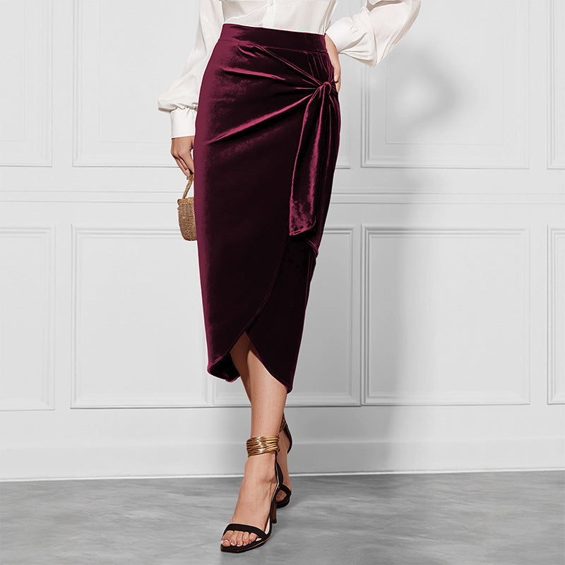 Solid Color Twisted Velvet Dress met elegante split