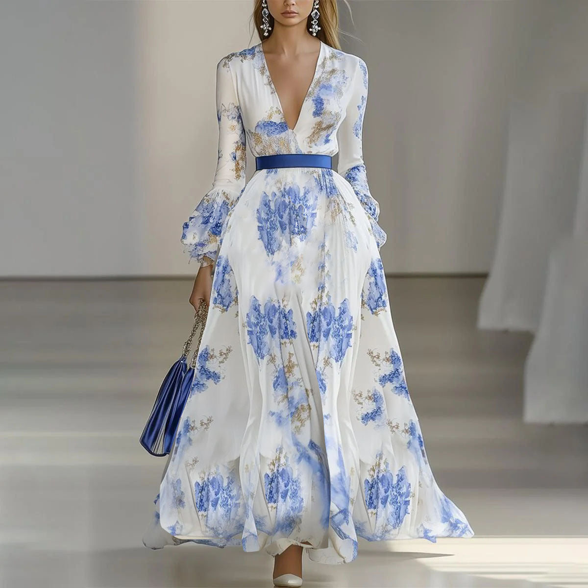 Vestido maxi listo para la fiesta con estampado navideño de alta sensación