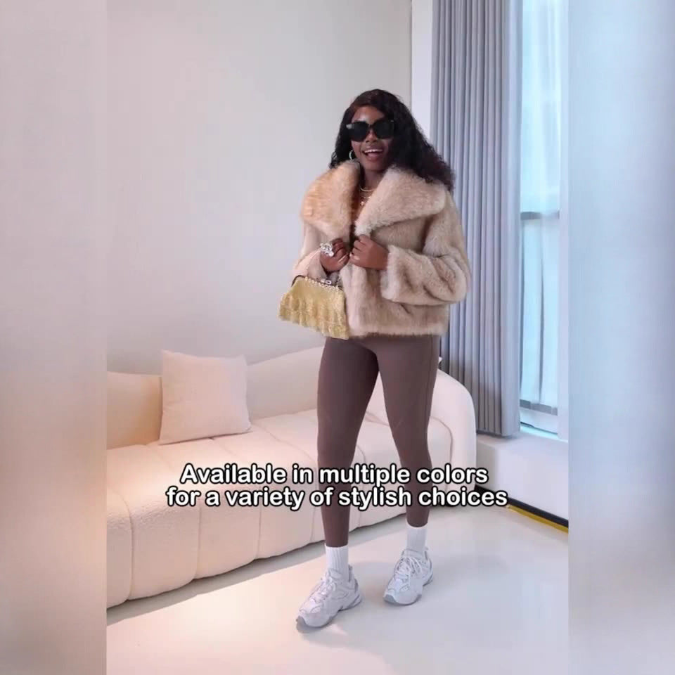 Gradient Dyed Pointed Lapel Faux Fur Short Coat For Women