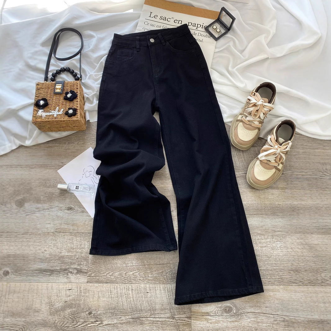 Jeans leg lebar pinggang tinggi retro untuk gaya sehari-hari