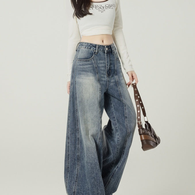 Jeans larges à jambes larges rétro de rue pour femmes