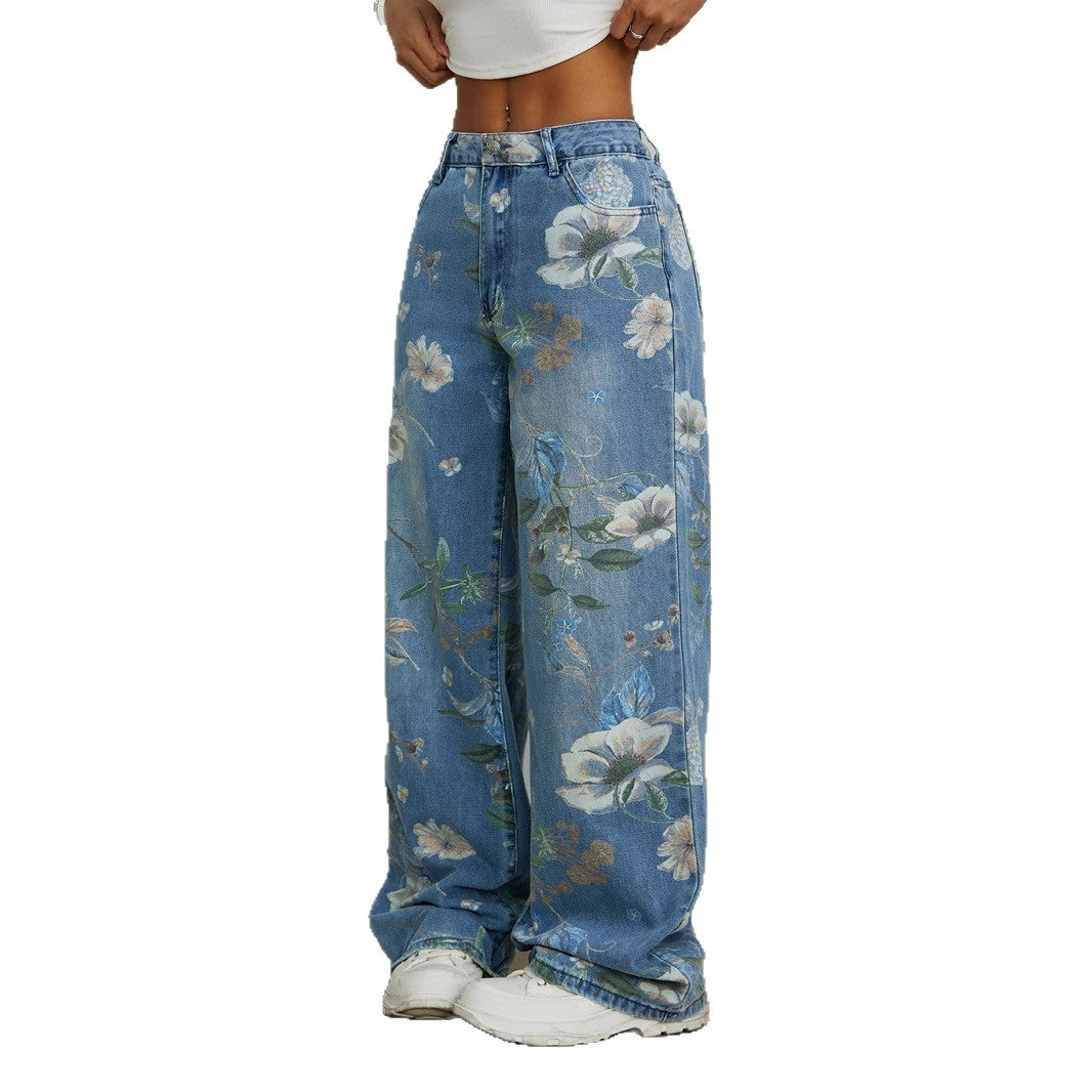 Pantalon de jean large à jambes lâches de style rue avec fraîcheur urbain