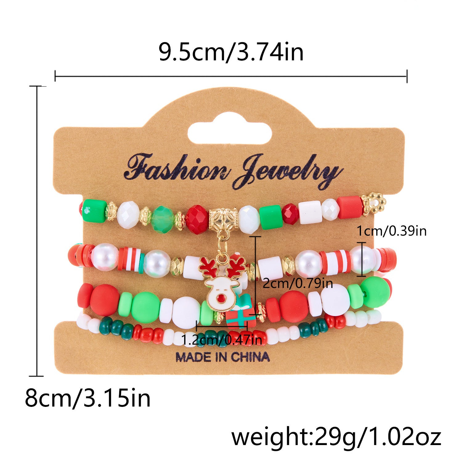 4-Piece Christmas Stacked Beaded Charm Bracelet Set in Assorted Styles-Style 1-Theone Apparel