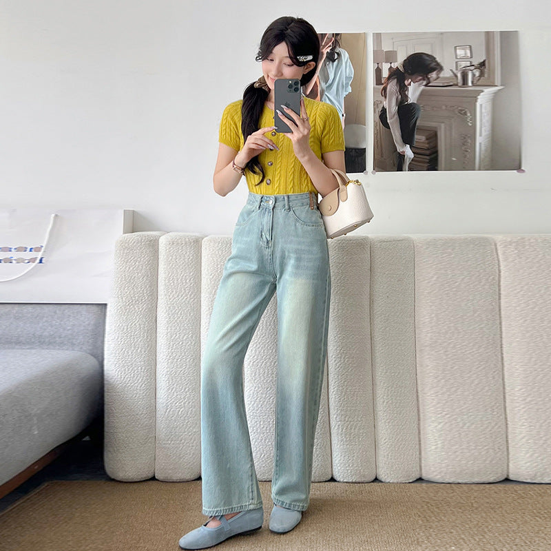 Jeans de pierna recta recortada altas para mujeres