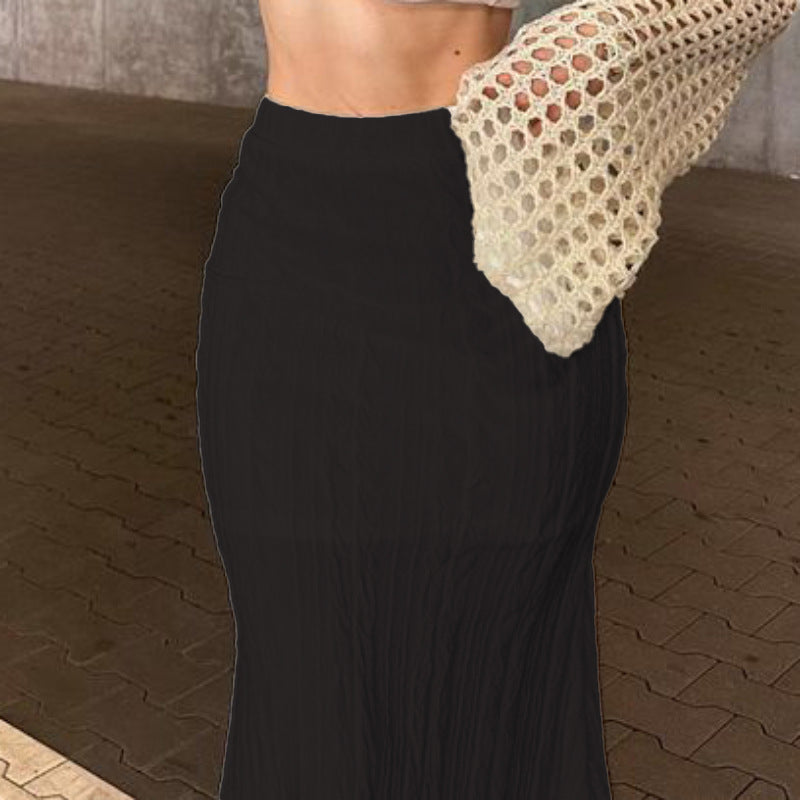 Solid Color Fishtail Skirt For Elegant Hourglass Shape
