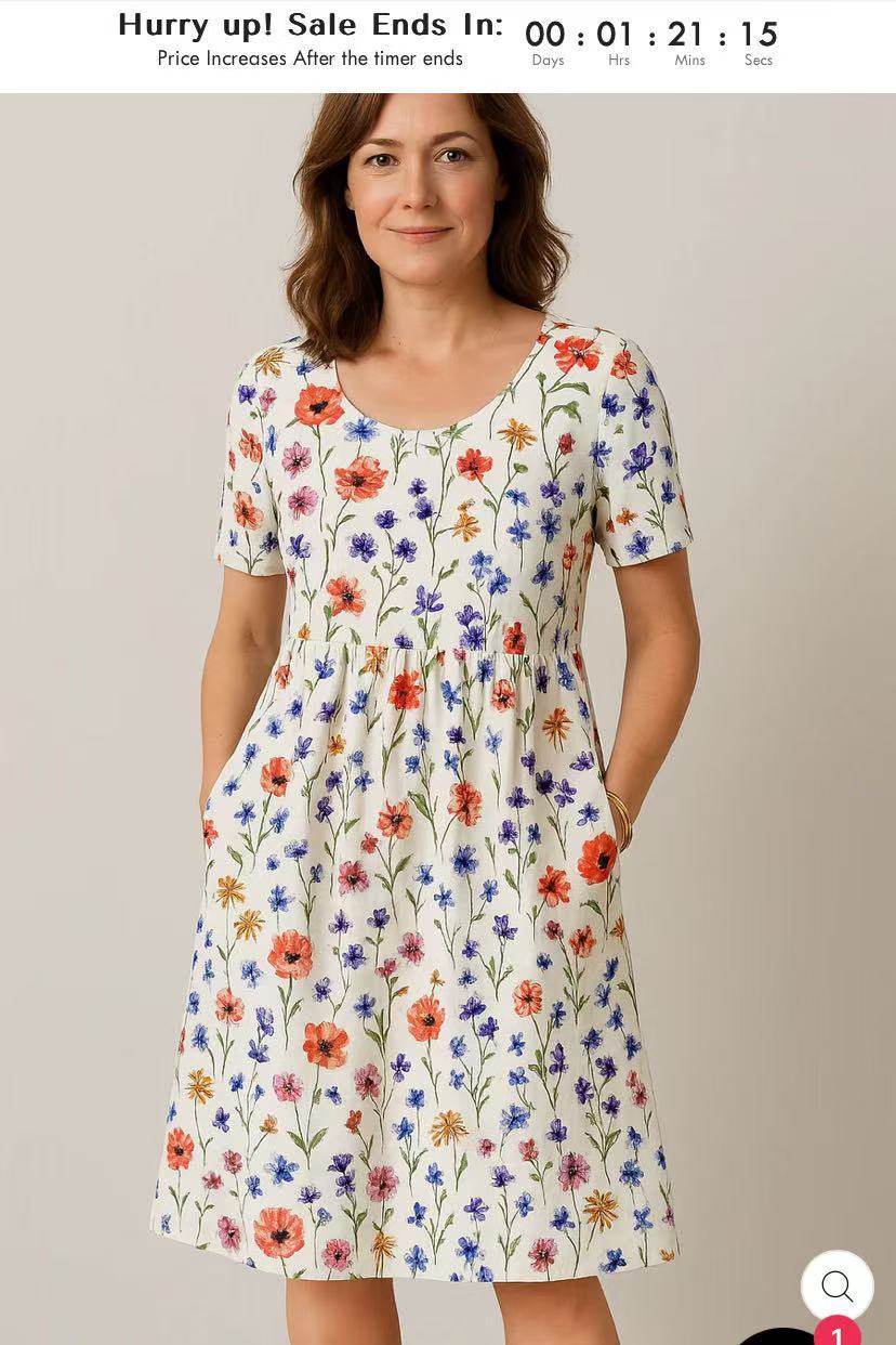 Robe de t-shirt décontractée avec cou rond, poches et détails