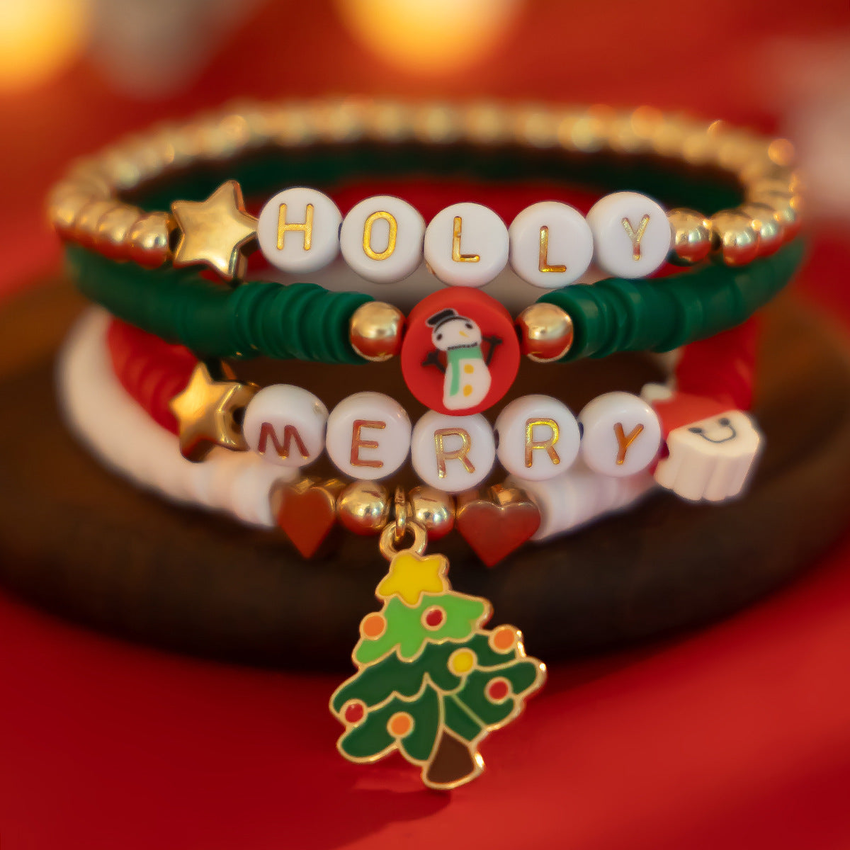 Christmas Men's & Women's Polymer Clay Bead Bracelet Set in Assorted Styles