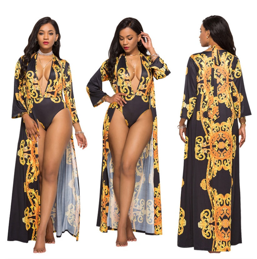 Bikini de manteau imprimé avec couverture venteuse pour les transitions élégantes
