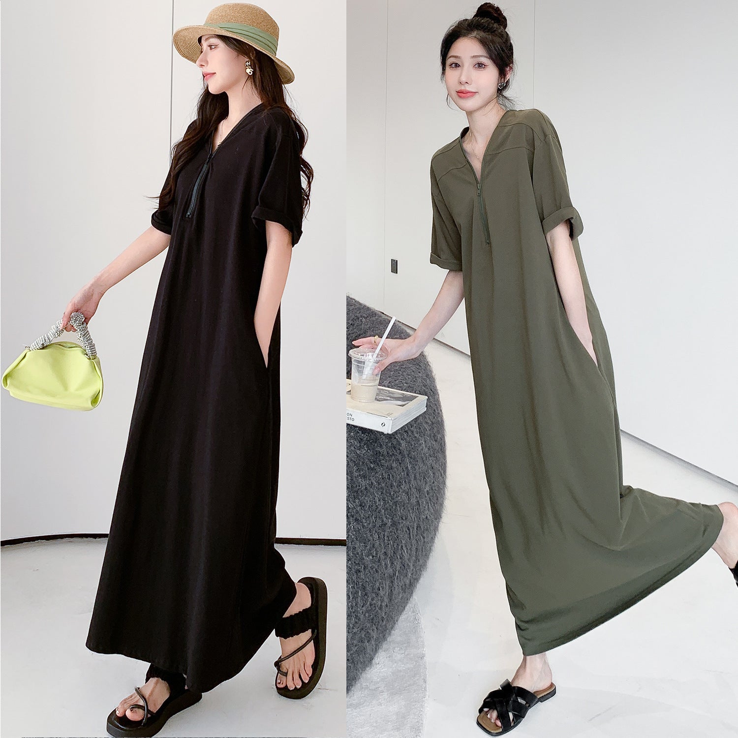 Retro Hepburn Zipper Dress with Loose Summer Fit