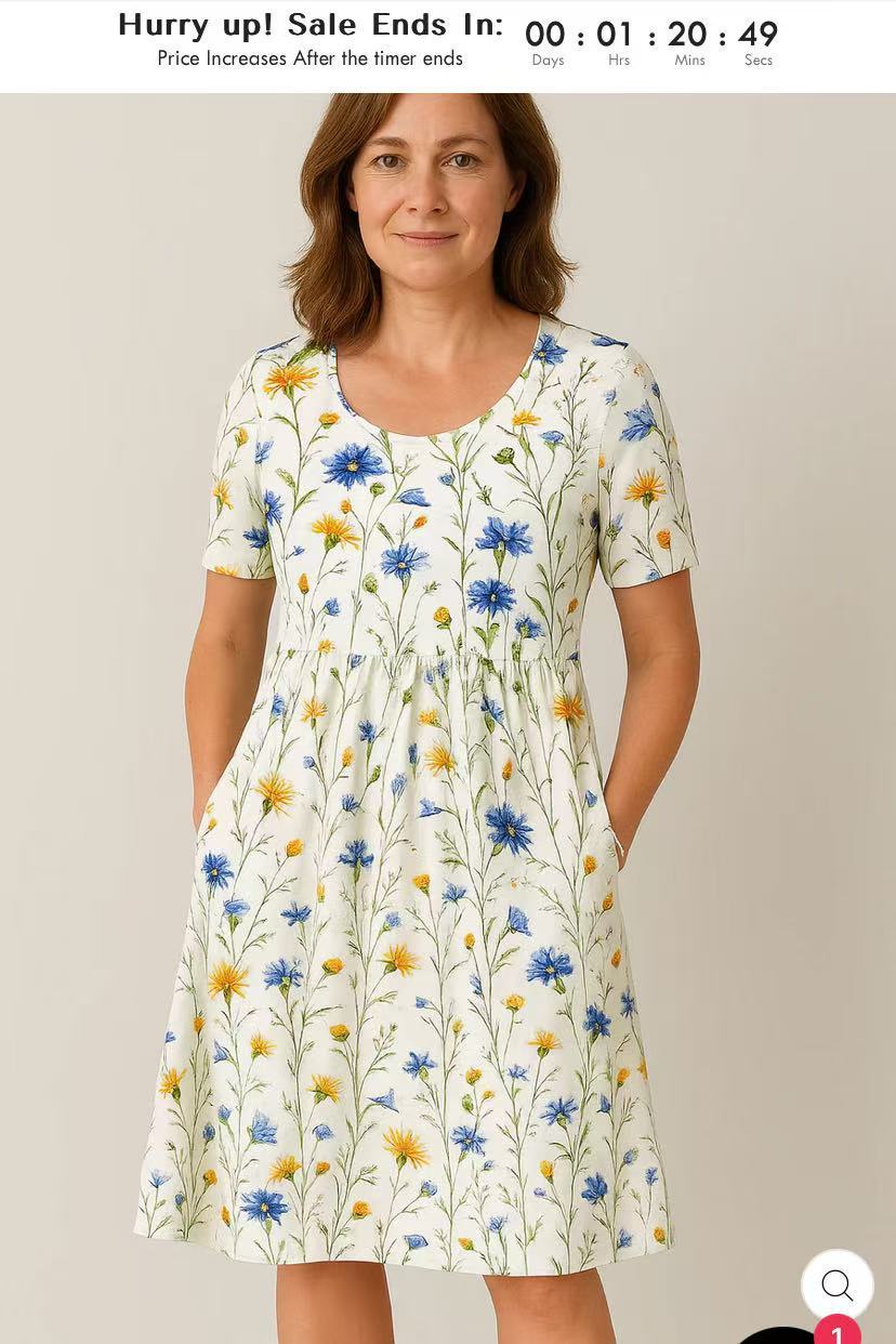Robe de t-shirt décontractée avec cou rond, poches et détails