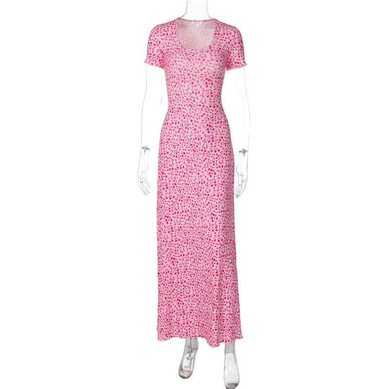 Chic U-Neck-gedrucktes Kleid mit Rücken- und Kurzärärmeln