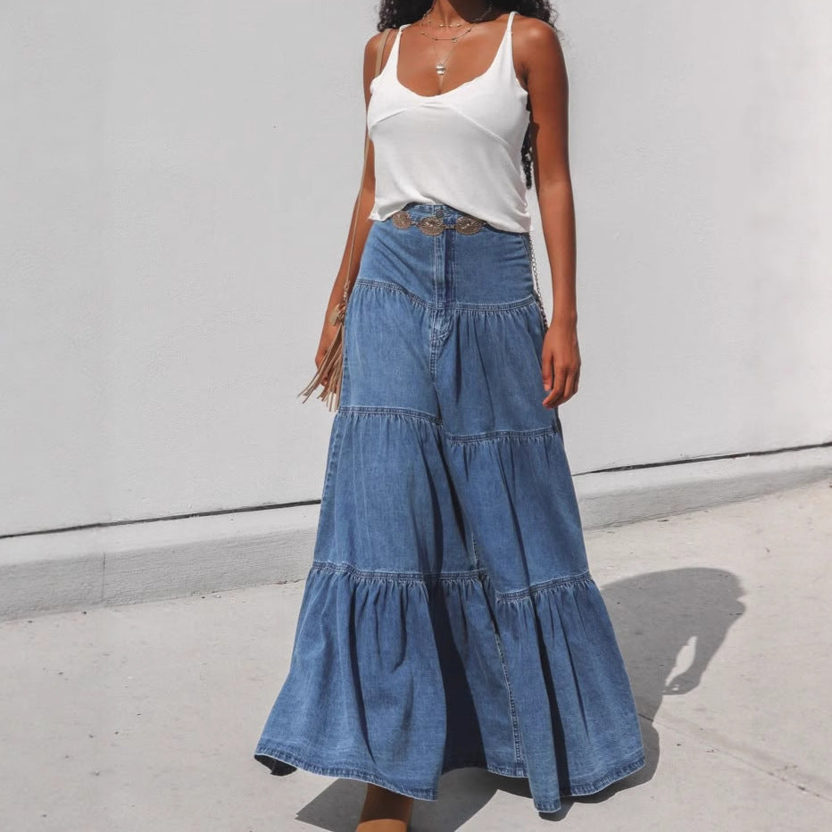 Low Waist Distressed Denim Skirt For Laid Back Vacations