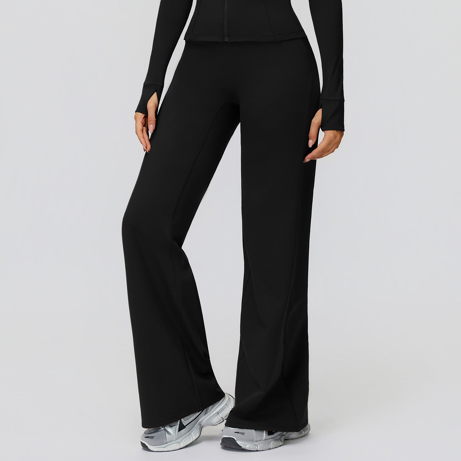 Casual Versatile Trousers Fleece-lined Keep Warm High Waist Wide-leg Trousers