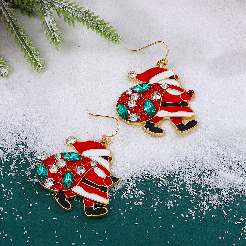 Red & Green Christmas Email Rhinestone Santa Draagzakken Dange oorbellen
