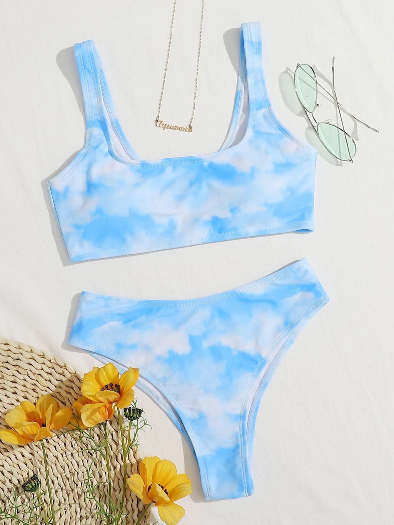 Tie-dye vest split bikini voor levendige strandplezier