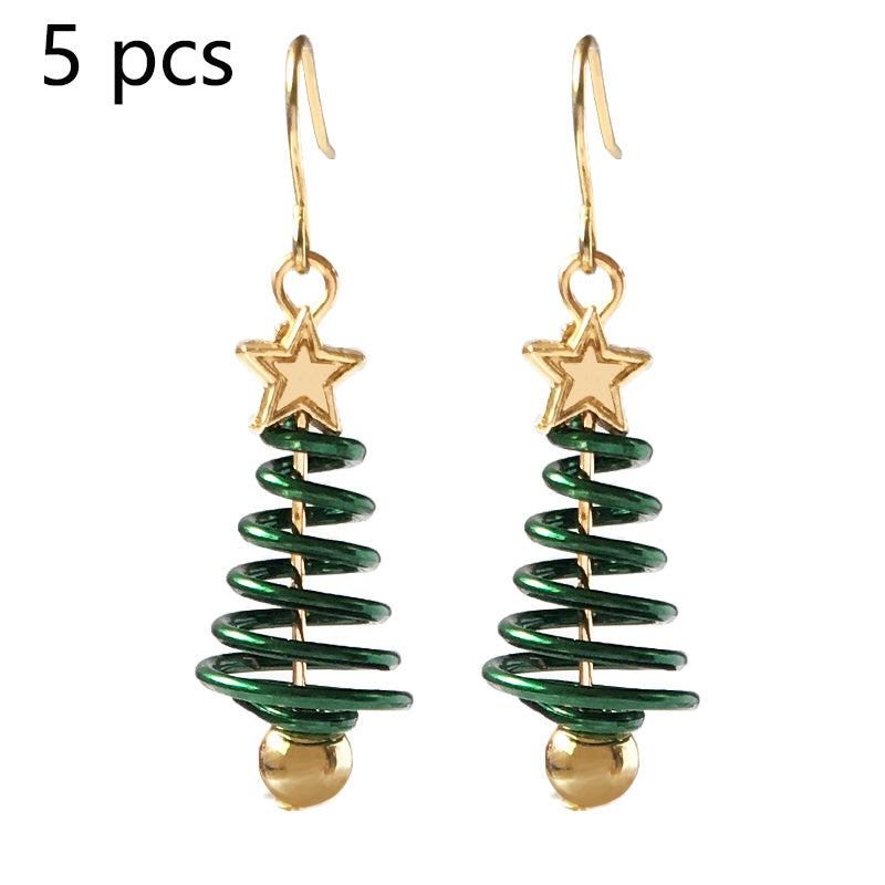Festive Spiral Christmas Tree Drop Earrings with Golden Stud
