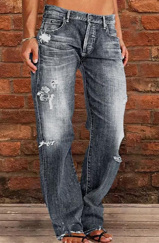 Unisex lose geradlinige Beine zerrissen Denim Jeans für alle Geschlechter