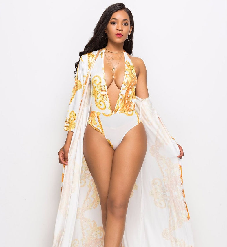 Bikini de manteau imprimé avec couverture venteuse pour les transitions élégantes