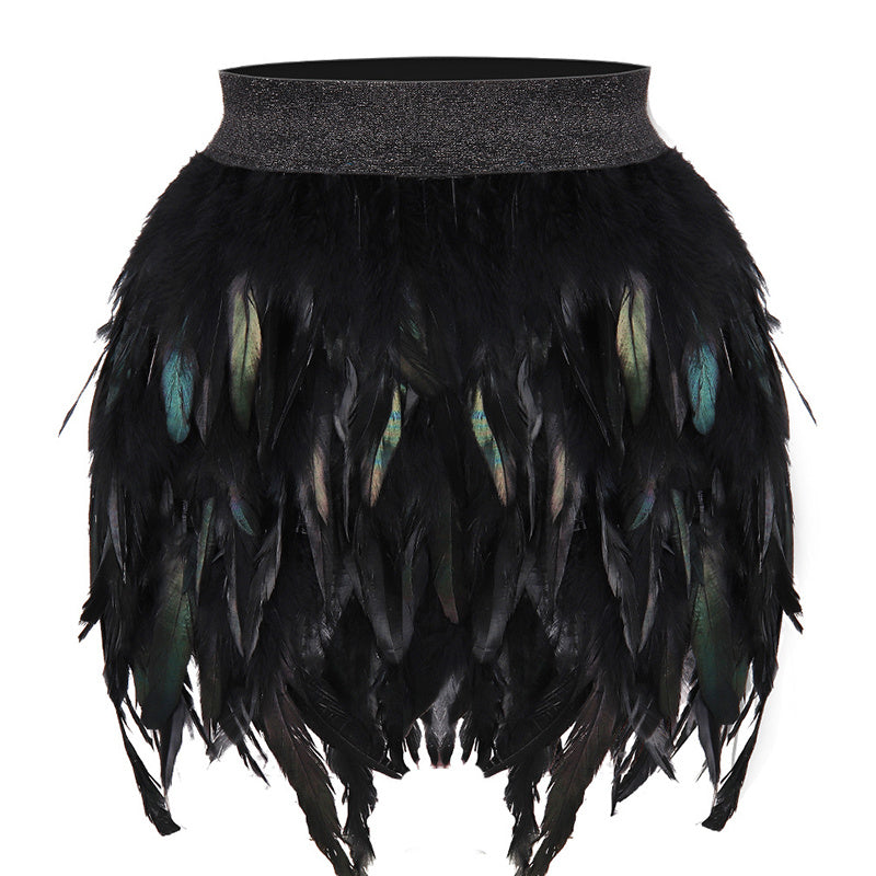 Faux Feather Asymmetrical Mini Skirt For Statement Nights