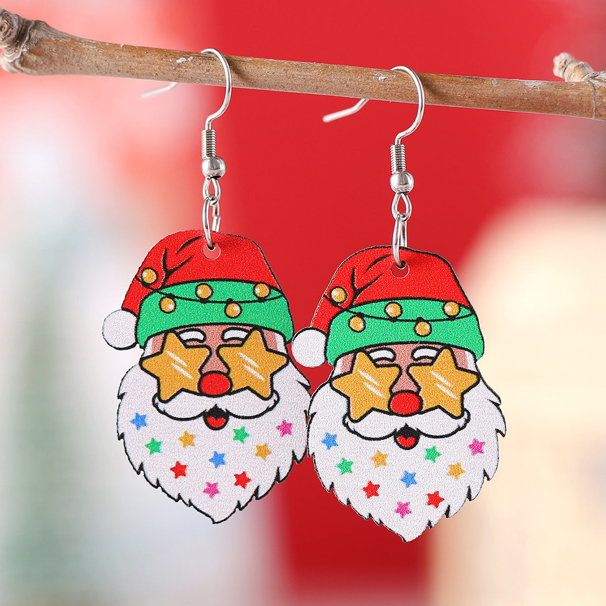 Funky leuke houten coole kerstman met zonnebril hang oorbellen in diverse stijlen