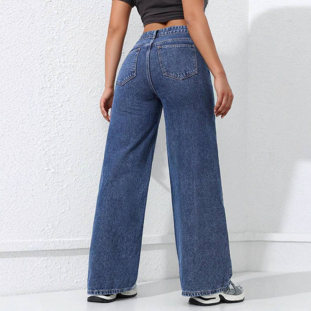 Pantaloni in denim a gamba larga in forma rilassata in forma per il comfort