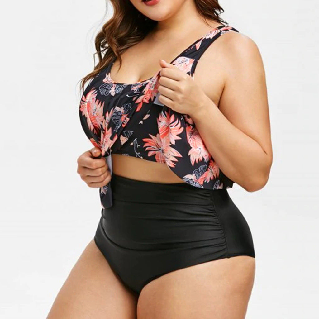 Baju renang One-Piece Cetak Lotus Tinggi untuk Bakat Elegan