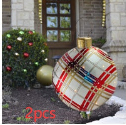 60 Centimeter Hanging Oversized PVC Christmas Ornaments for Exterior Decor-Red grids2-Theone Apparel