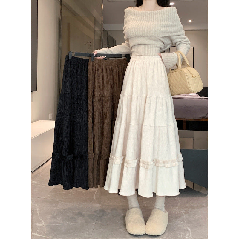 Slimming Midi A-Line Rok dengan pinggang elastis gaya Korea