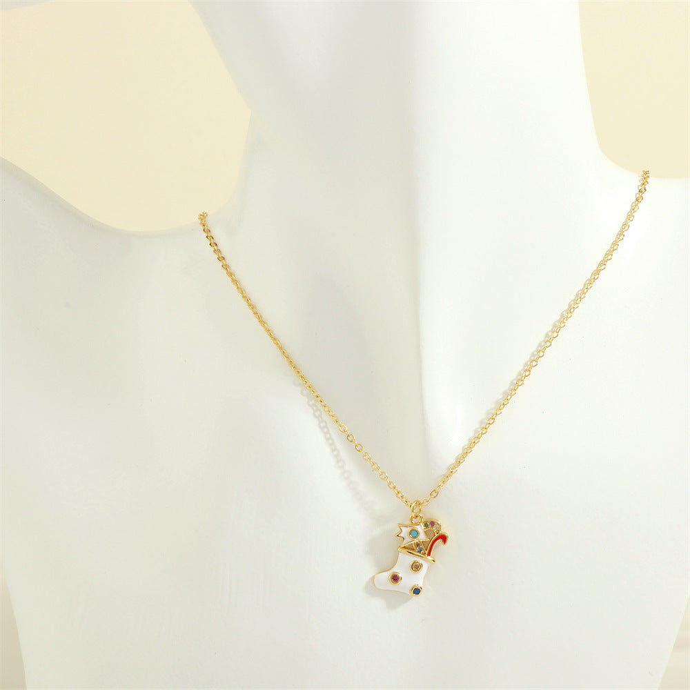 Gold-Tone Christmas Enamel & Rhinestone Chain Pendant Necklace in Assorted Styles