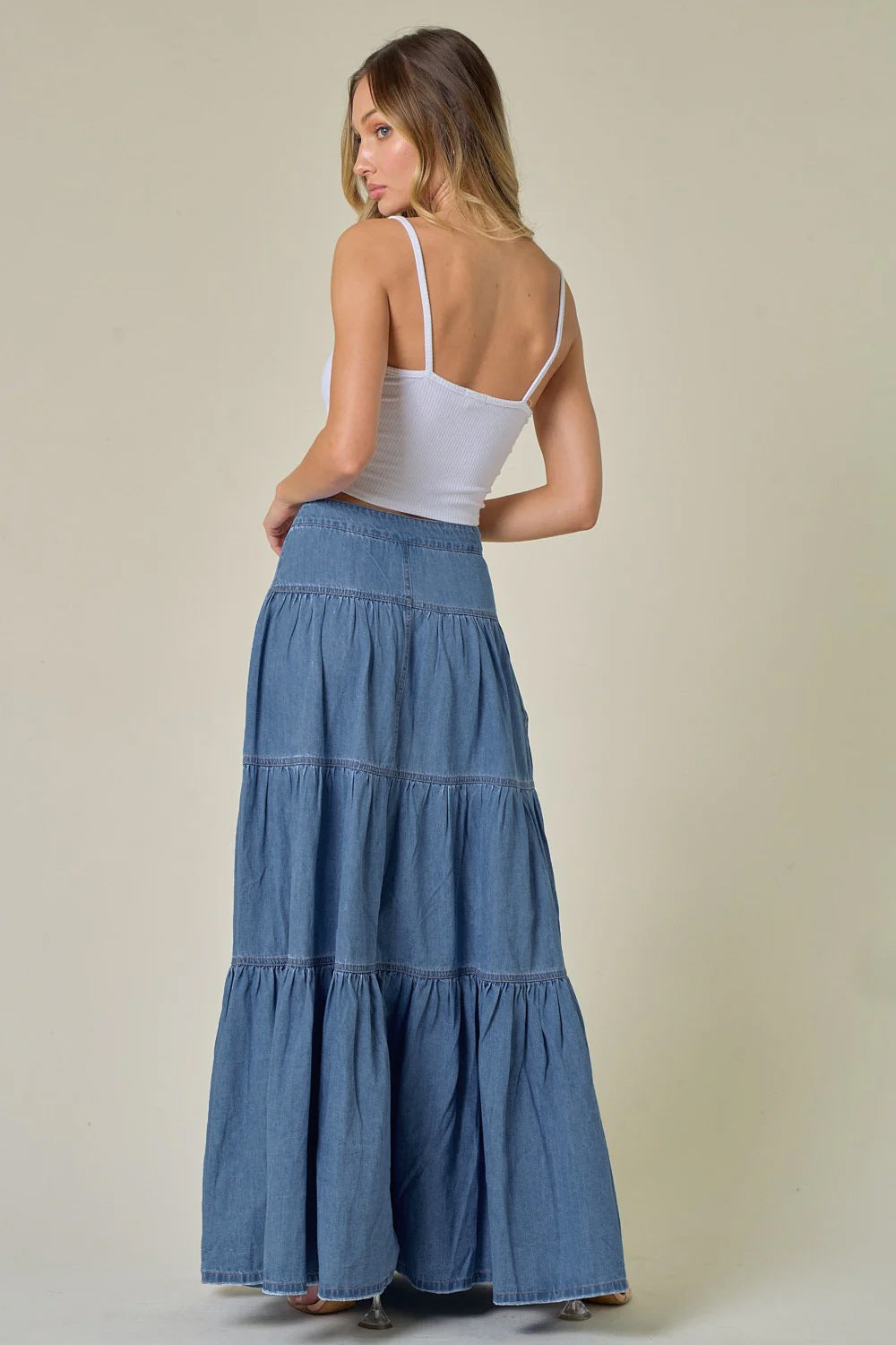 Low Waist Distressed Denim Skirt For Laid Back Vacations