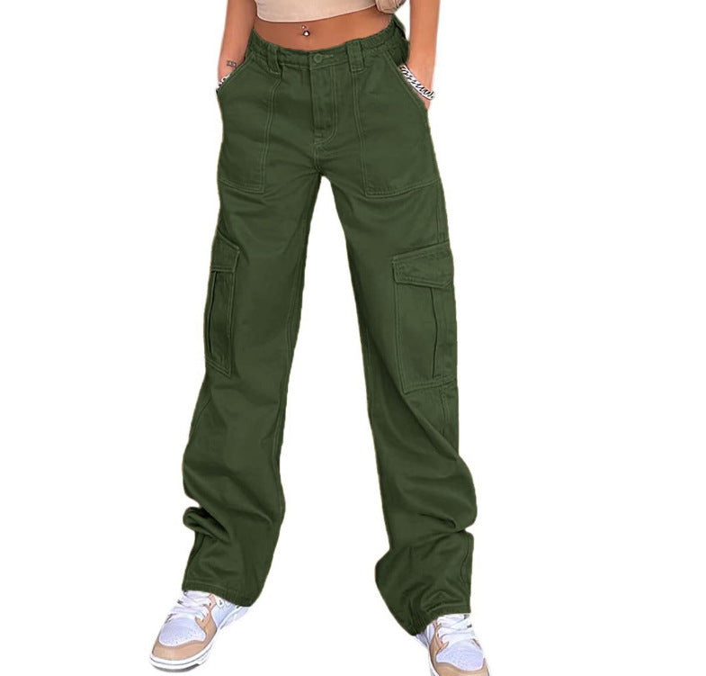 Workwear-geïnspireerde multi-pocket hoog-taille rechte jeans