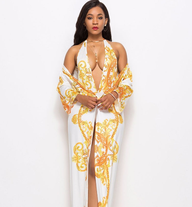 Bikini de manteau imprimé avec couverture venteuse pour les transitions élégantes