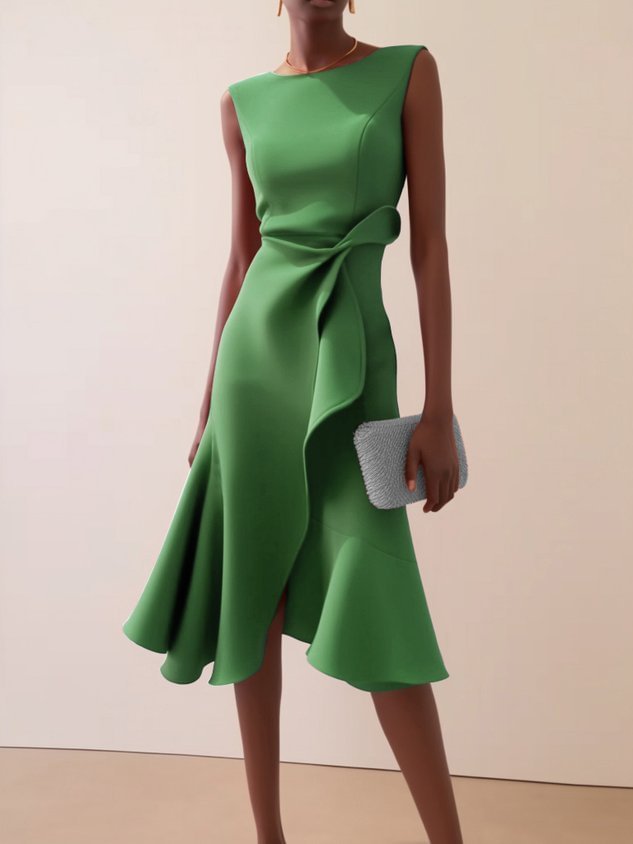Robe à cou de couches sans manches rouges avec tempérament élégant