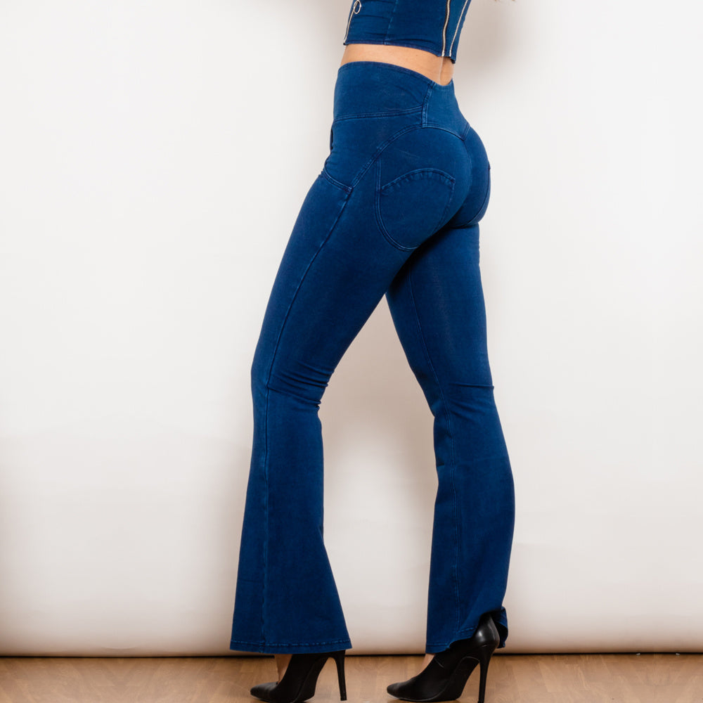 Button-up Jeans de cintura alta com suporte de flexão